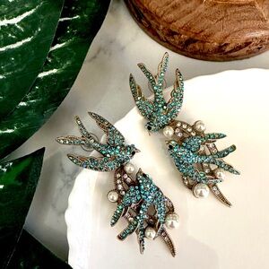 Blue Crystal Winter Swallows Bird Earrings Vintage Style Baroque Jewelry NEW